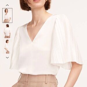 NWT Rebecca Taylor Pleated Silk white blouse